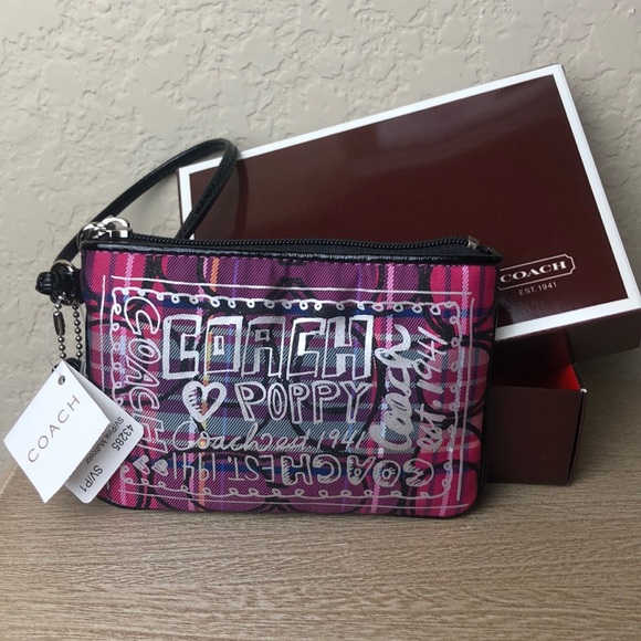 Coach Handbags - COACH Poppy Collection Tartan Wristlet SV/Pink